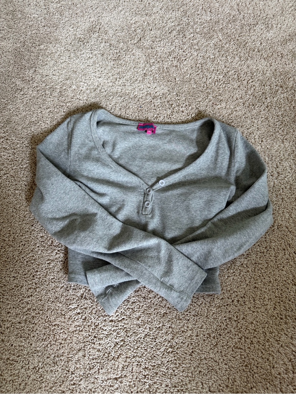 Edikted Gray Long Sleeve Henley Ribbed Top